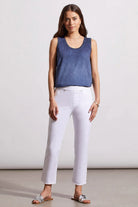 Tribal Audrey Pull-On Straight Crop Jeans in White for women, front view