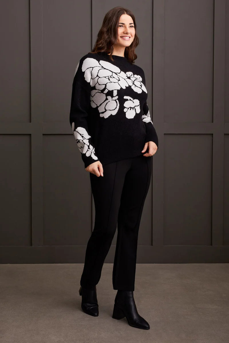Tribal knit jacquard funnel neck sweater in Ebony, women's alternate view