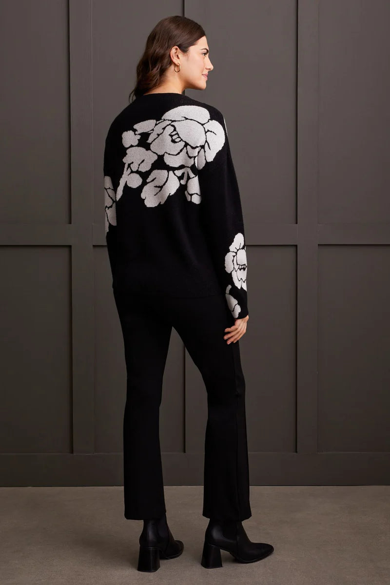 Tribal knit jacquard funnel neck sweater in Ebony, women's detail view