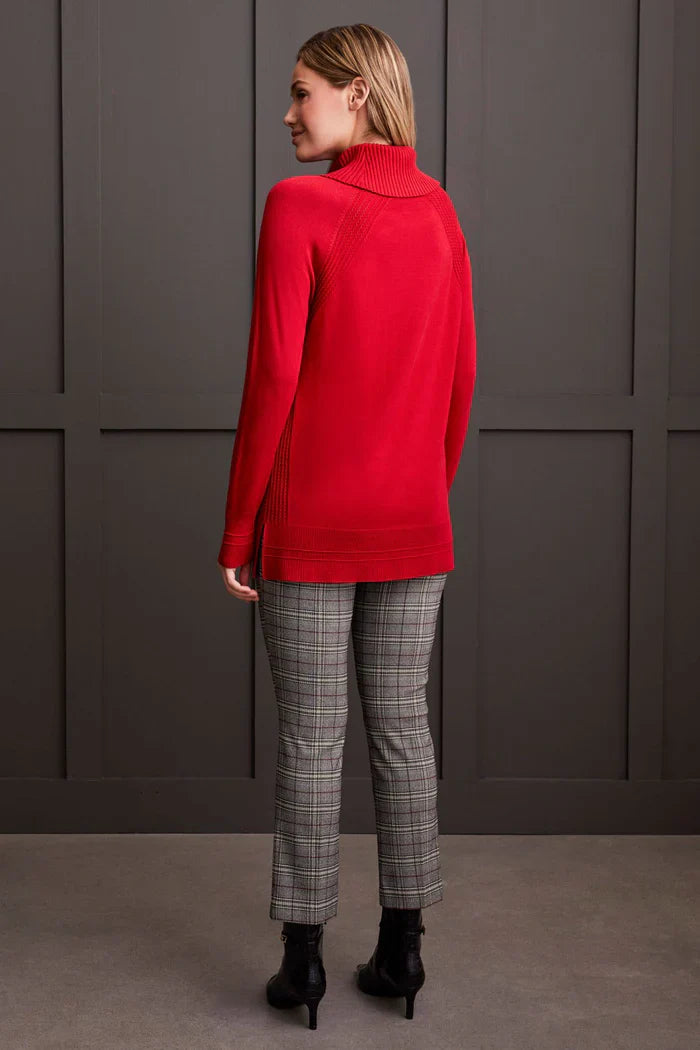 Tribal Raglan Sleeve Cowl Neck Sweater in Scarlet for women, product view