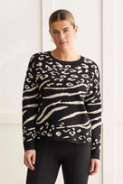 Tribal Reversible Cotton Crew Neck Sweater in Black for women, product view