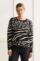 Tribal Reversible Cotton Crew Neck Sweater in Black for women, product view