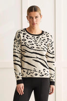 Tribal Reversible Cotton Crew Neck Sweater in Black for women, knit detail