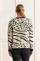Tribal Reversible Cotton Crew Neck Sweater in Black for women, reversible styling view