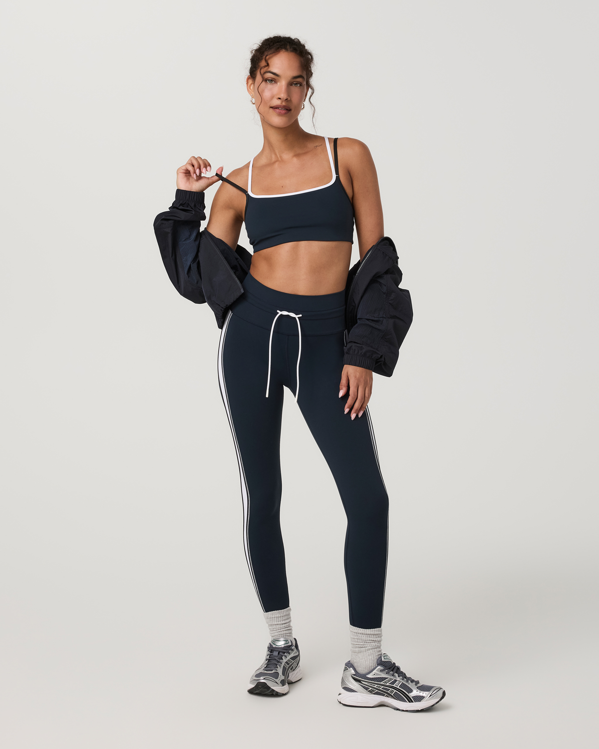 Vuori Daily Layered Bra women's sports bra in Ink — full-length styling view