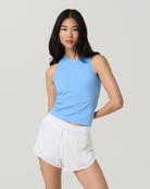 Vuori Surge Seamless Tank women's tank top in Oasis Blue — front view on model