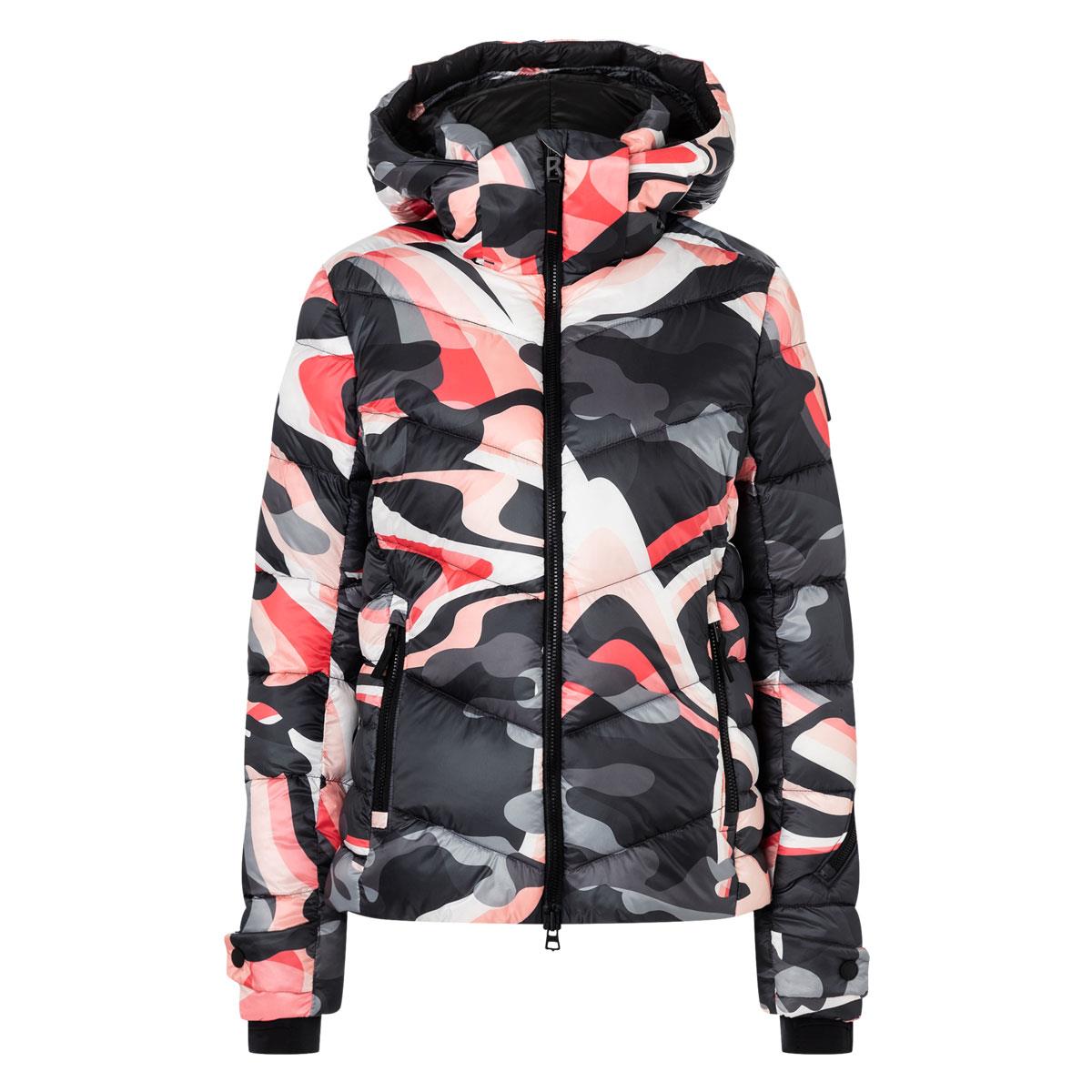 Camouflage-patterned jacket with a hood on a white background