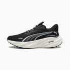 Black and white athletic shoe on a light gray background
