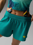 rabbit Fuel n' Fly 4 women's running shorts in Kayaking teal, product view 4