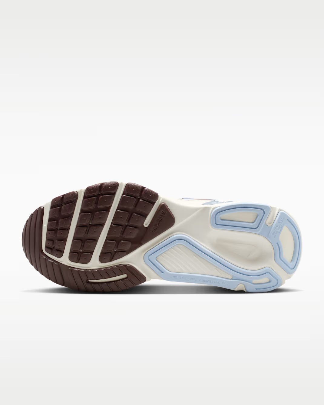 Close-up of a shoe sole with brown tread pattern on a white background