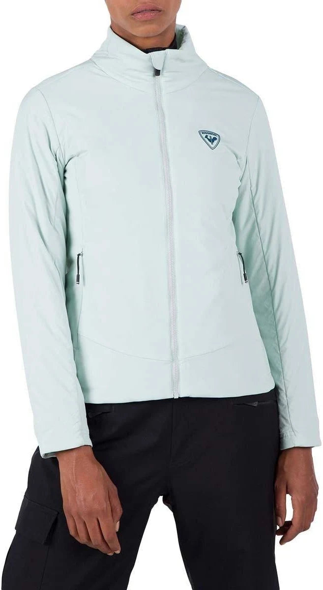 Light blue jacket with a brand logo worn by a person on a white background