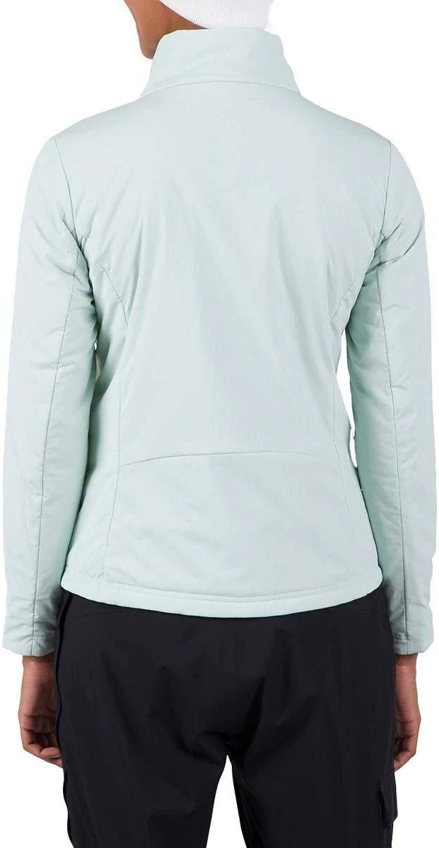 Light blue insulated jacket worn by a person on a white background
