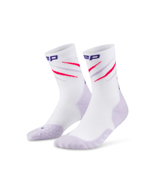 CEP Mid Cut Compression Socks. White/Lilac.