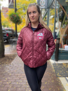 Women's Saucony Solstice Oysterpuff Jacket. Dark Red. Front view.