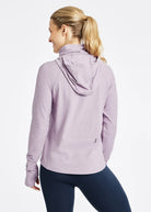 Women's Oiselle Lux Highline Hoodie in Dusty Lavender, rear view