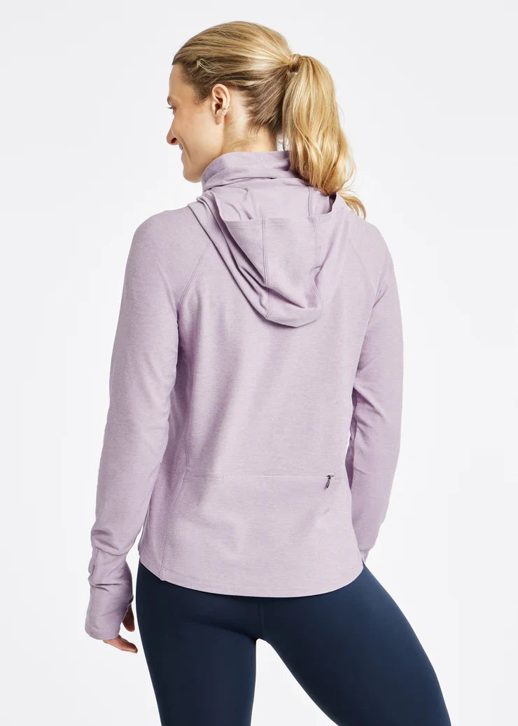 Women's Oiselle Lux Highline Hoodie in Dusty Lavender, rear view