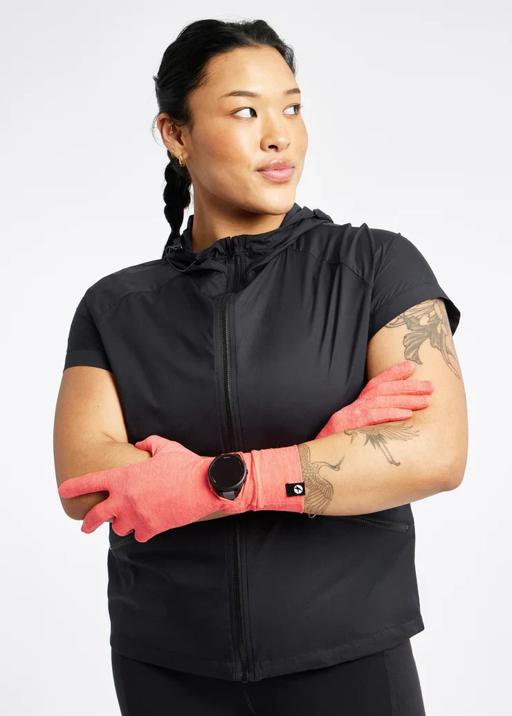 Women's Oiselle Lux Watch Window Gloves in Alpenglow, front view