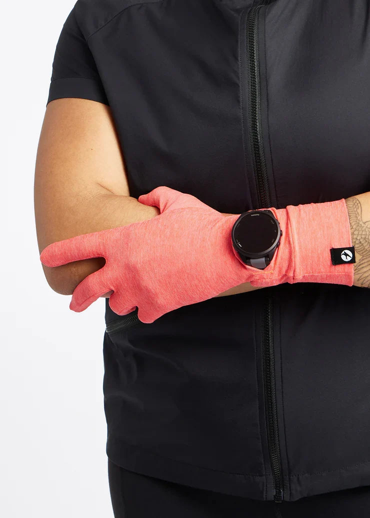 Women's Oiselle Lux Watch Window Gloves in Alpenglow, detail view