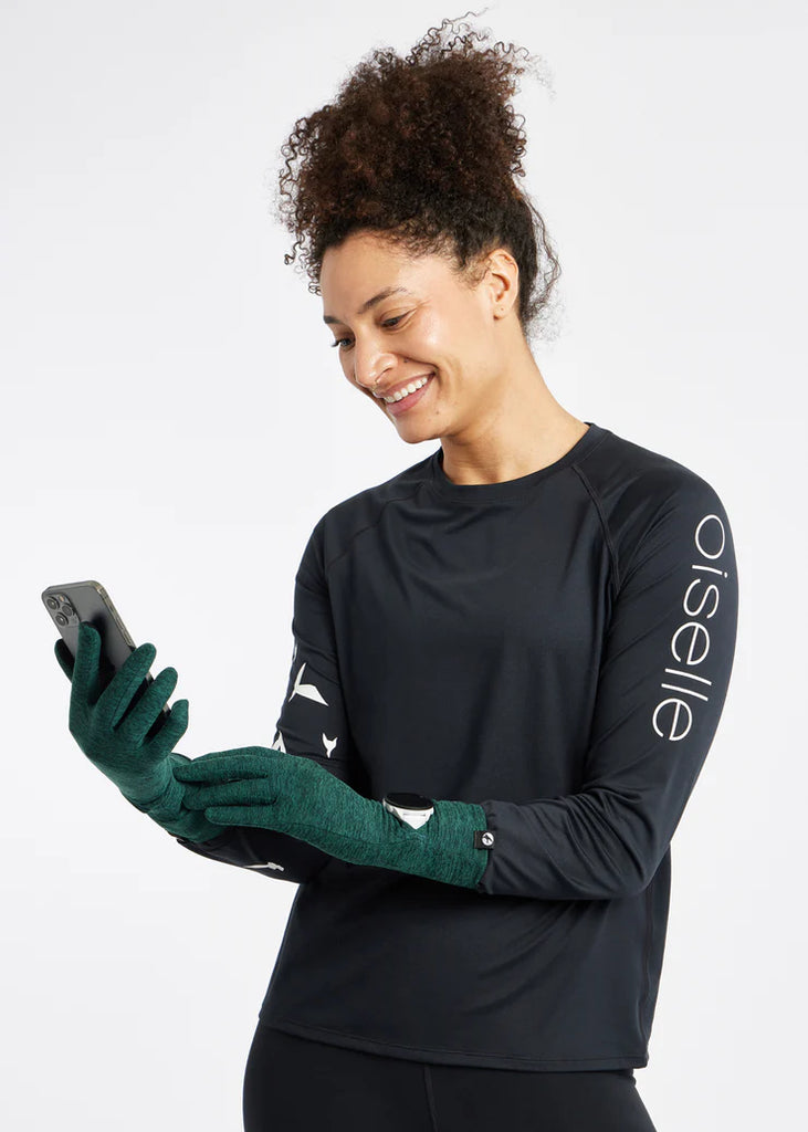 Oiselle Lux Watch Window Glove. Juniper.