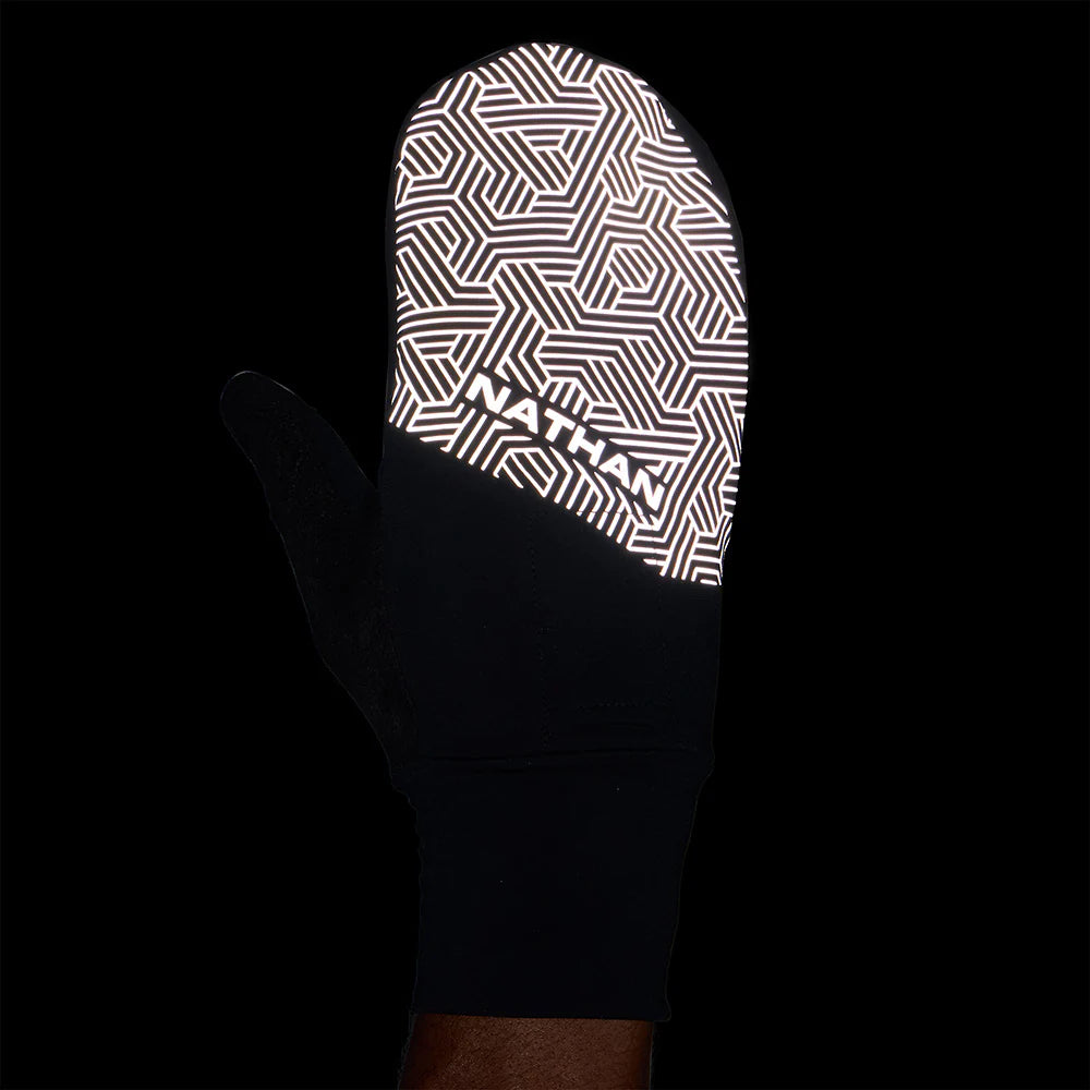 Nathan Hypernight Reflective Convertible Mitt. Black/Hex.