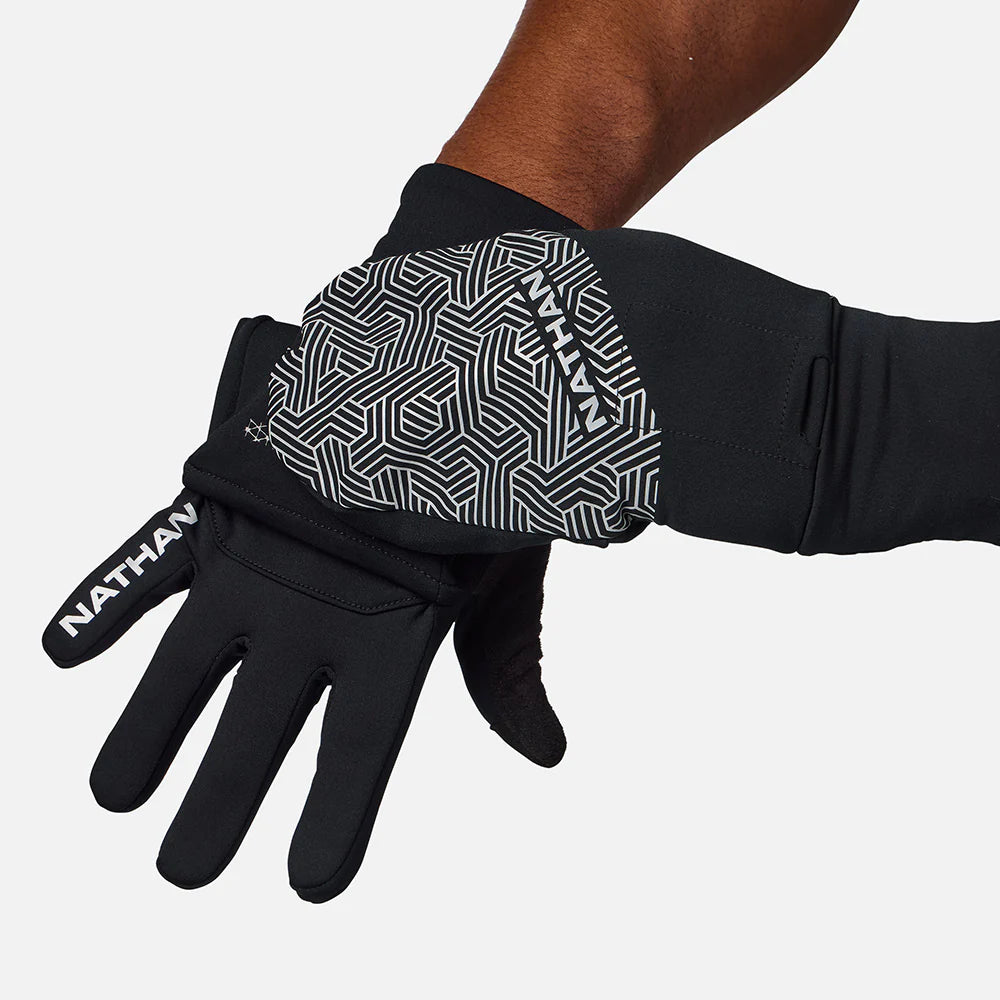 Nathan Hypernight Reflective Convertible Mitt. Black/Hex.