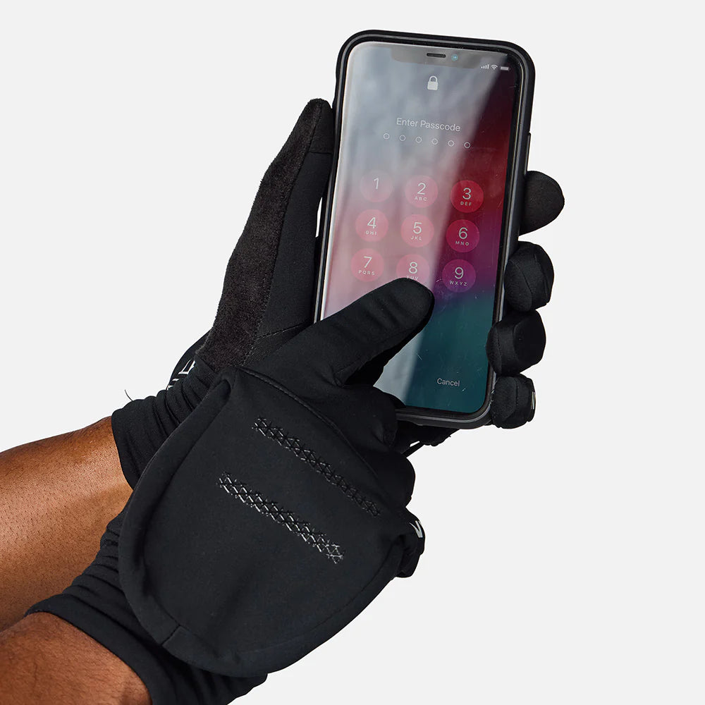 Nathan Hypernight Reflective Convertible Mitt. Black/Hex.