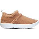 Oofos OOcoozie Low women's White/Chestnut colorway, lateral view.