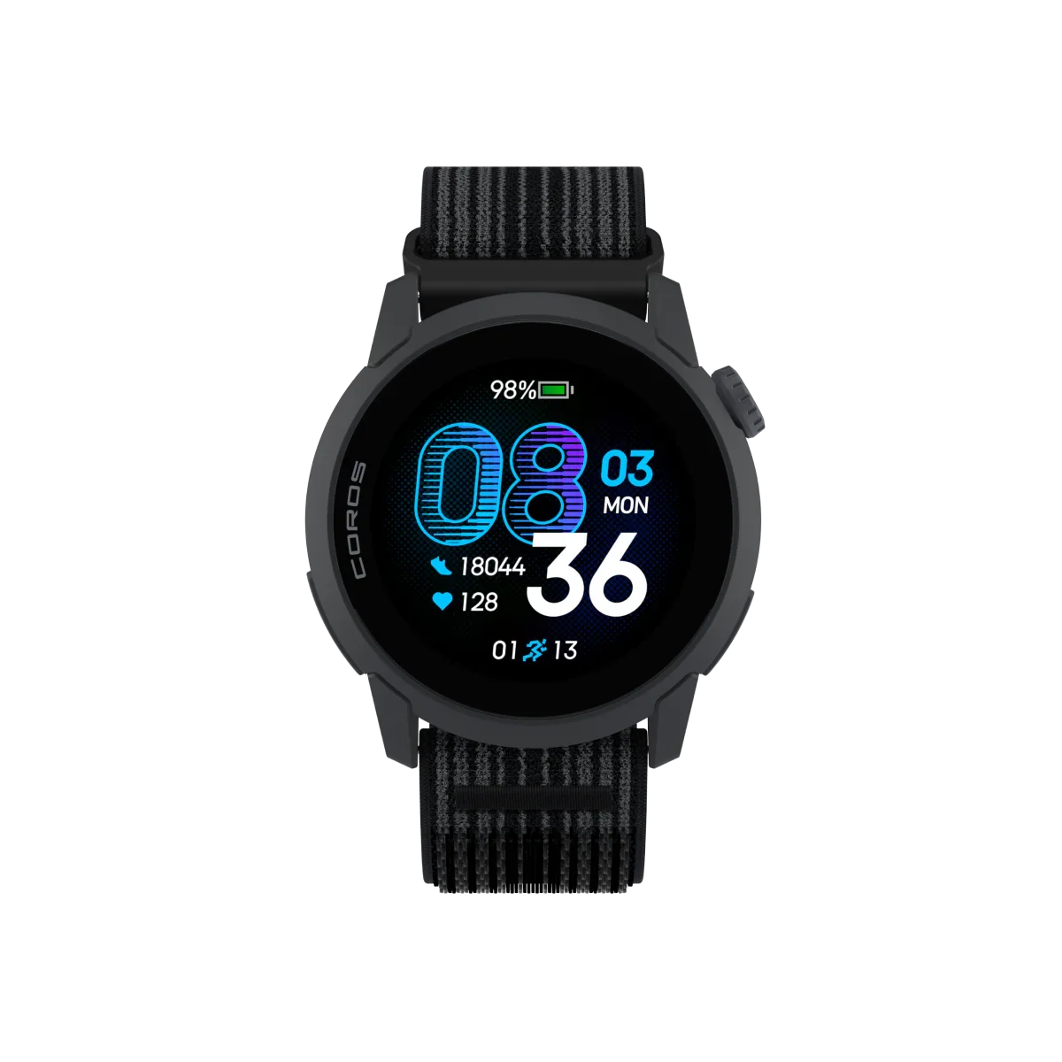 COROS PACE 4 GPS sports watch in Black with nylon band front view