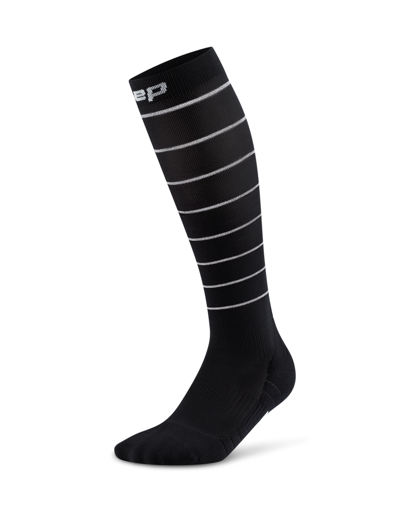 Men's CEP Pro Run Reflective Tall Compression Socks. Black.