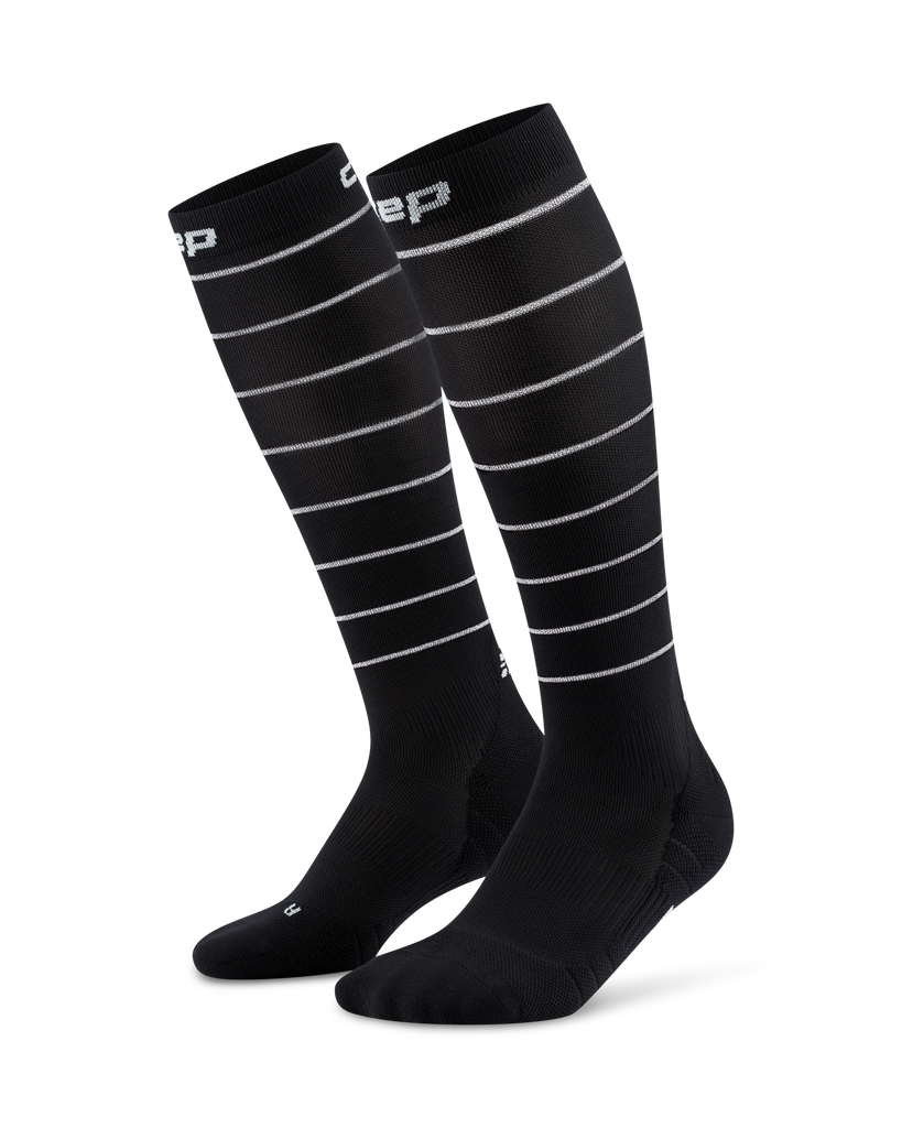 Women's CEP Pro Run Reflective Tall Compression Socks. Black.
