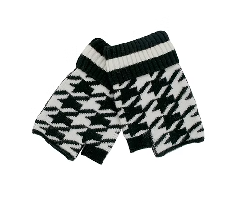 black and white houndstooth pattern fingerless glove