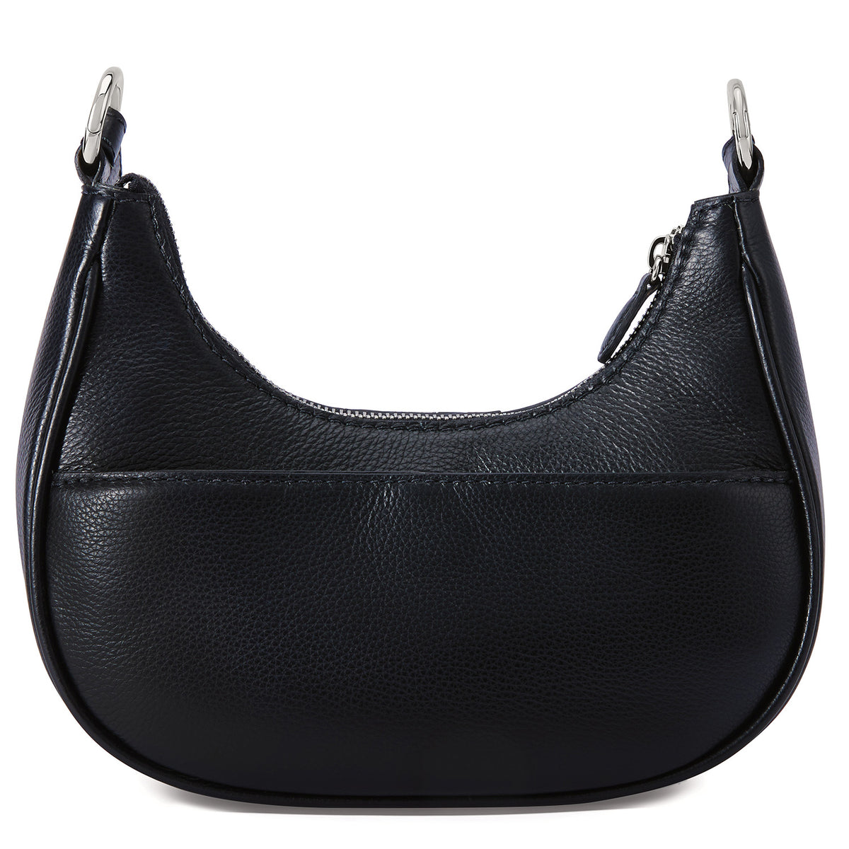 Black leather handbag on a white background