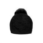 black hat with fur pom and wavy crystal pattern on front