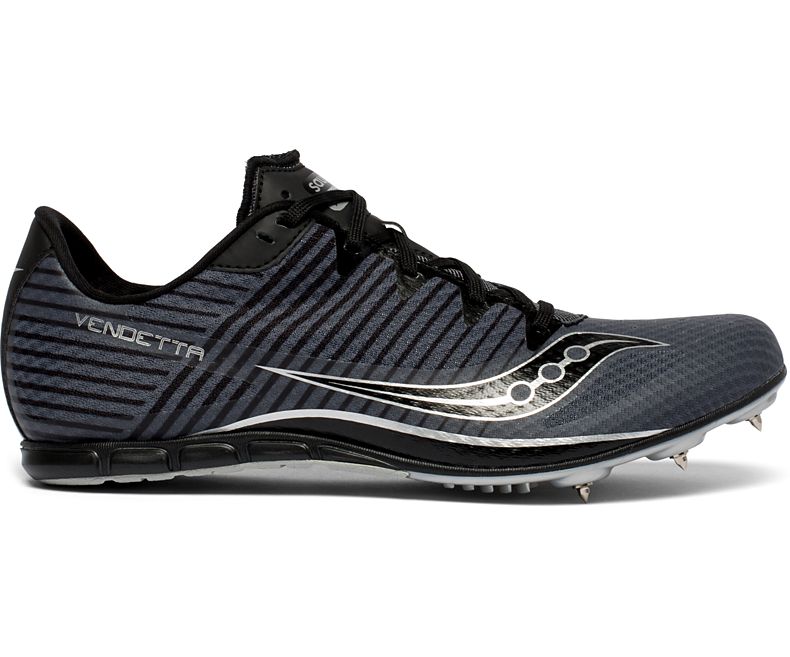 Men's Saucony Vendetta 2. Black upper. Lateral view.