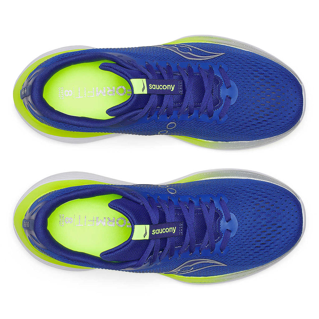 Men's Saucony Endorphin Trainer. Blue upper. White midsole. Top view.