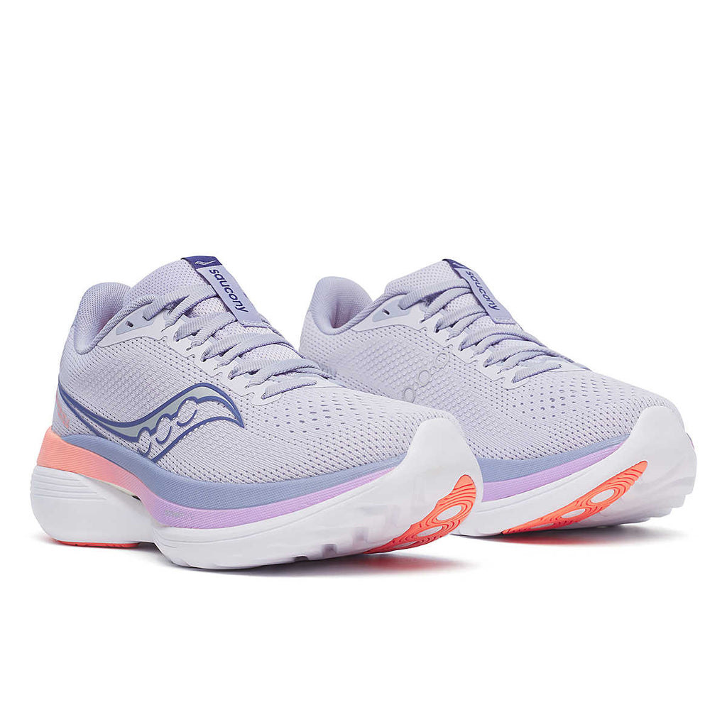 Women's Saucony Endorphin Trainer. Light Blue upper. White midsole. Lateral view.