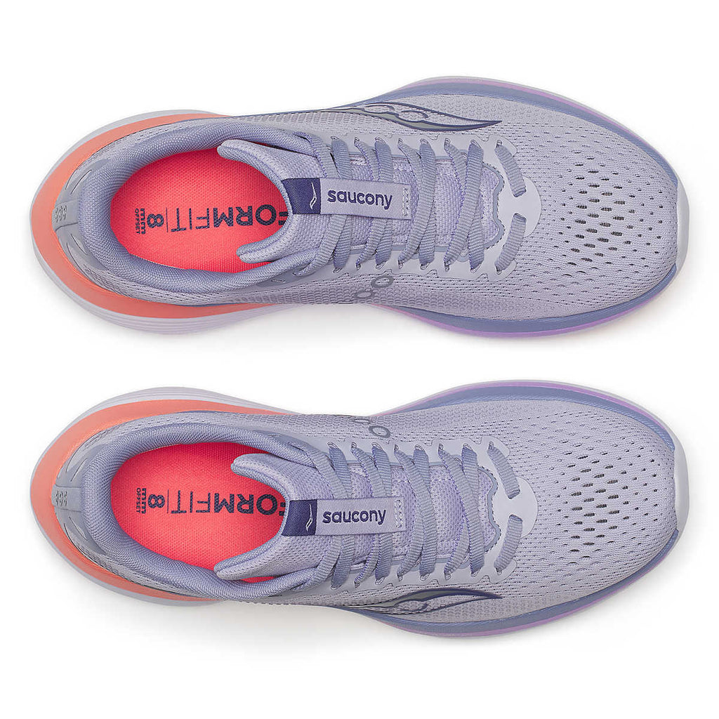 Women's Saucony Endorphin Trainer. Light Blue upper. White midsole. Top view.