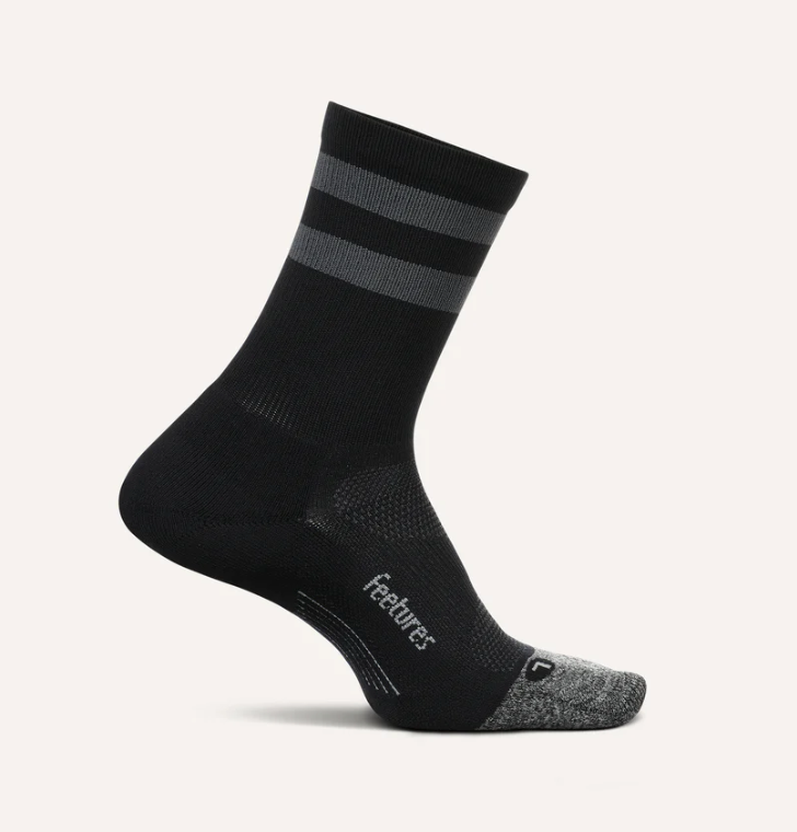 Alternate view of Feetures Elite Light Cushion Mini Crew socks in Black High Top Stripe.