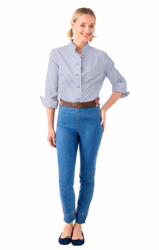 Gretchen Scott Forget Me Knot Top women's Navy Stripe detail view