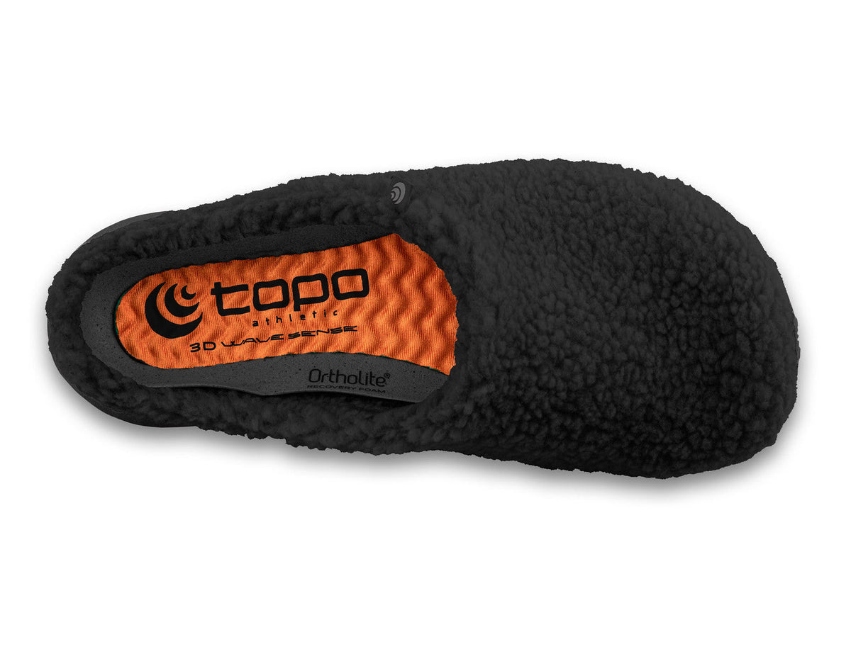 Women's Topo Athletic Revive in Black/Black, top view.