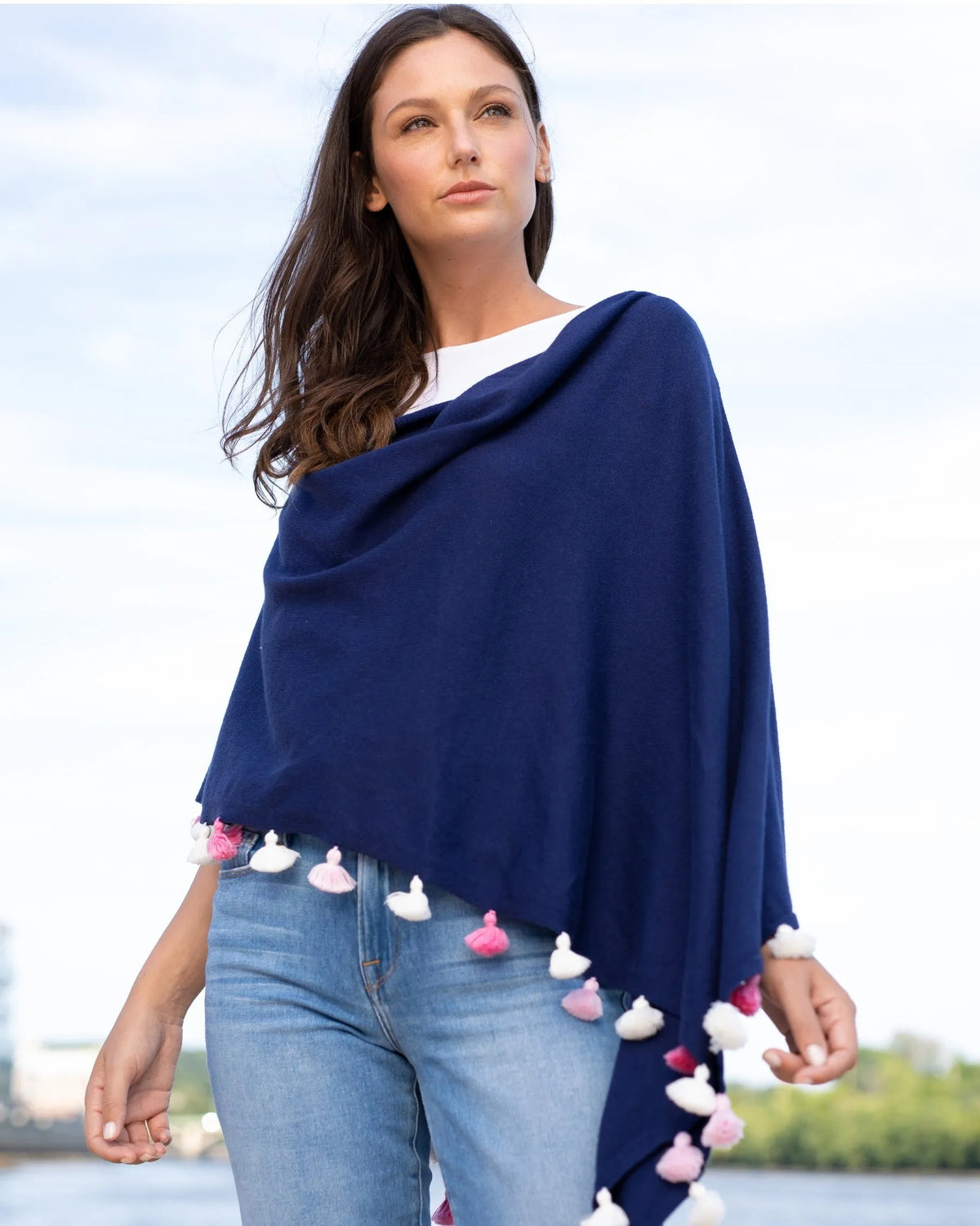 Alashan Cotton Cashmere Festive Tassel Trim Topper Women's