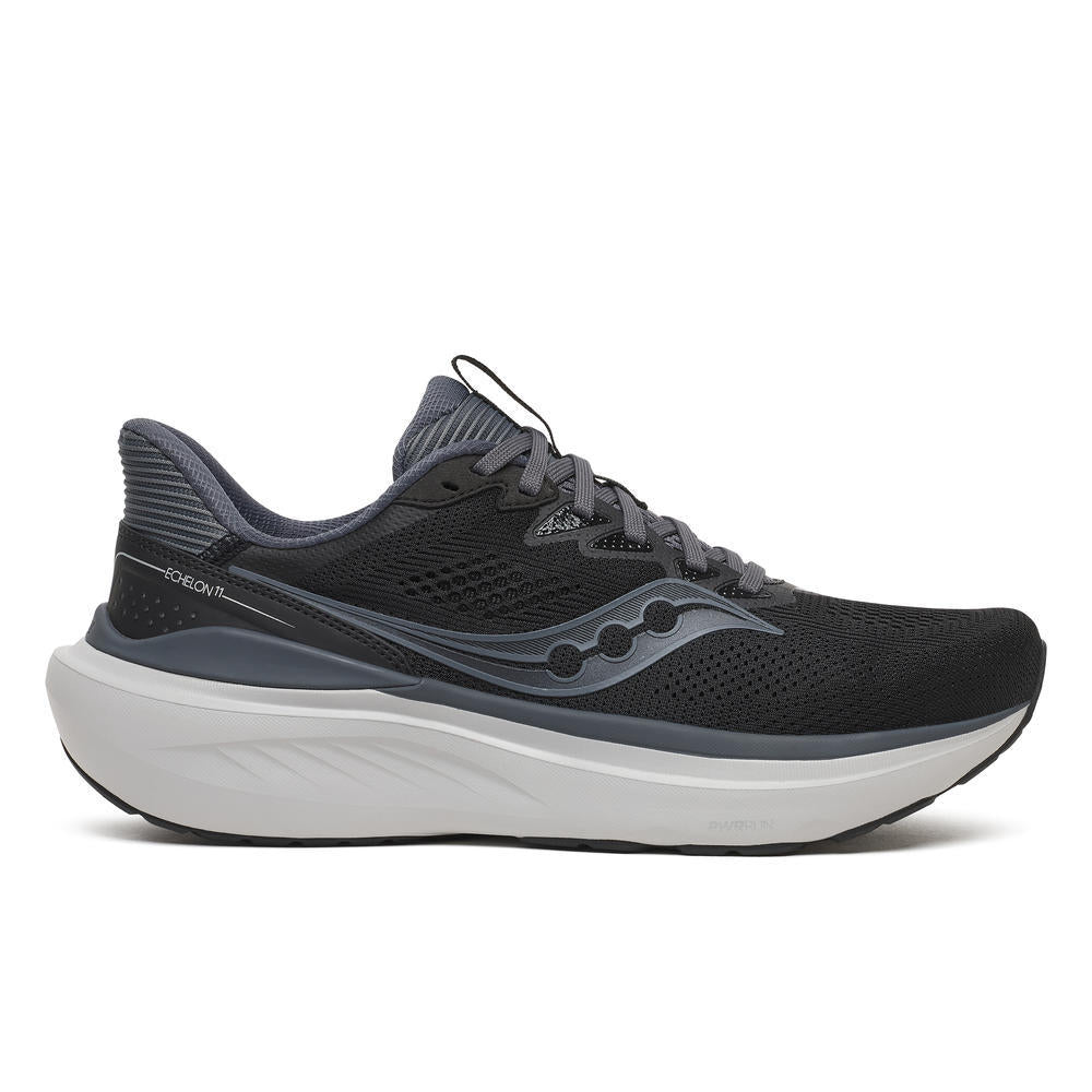 Saucony Echelon 11 men's running shoe in Black/Gunmetal, lateral view
