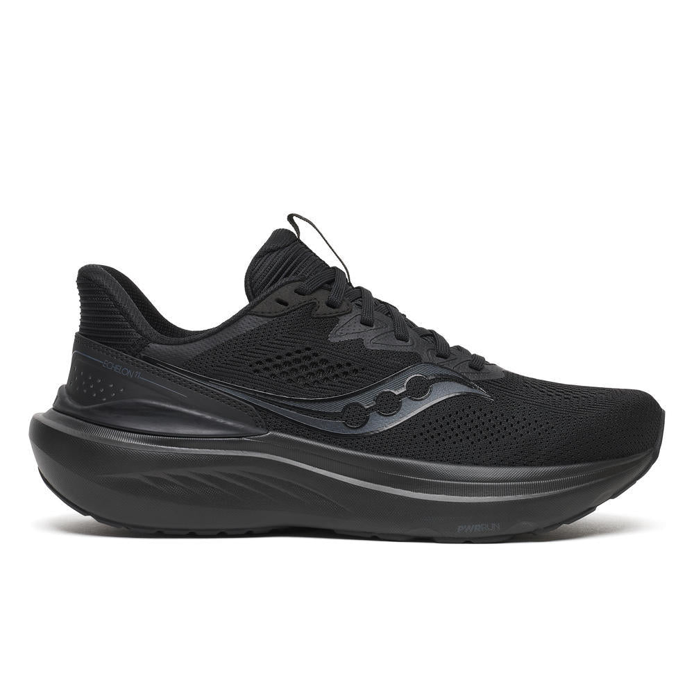 Saucony Echelon 11 men's running shoe in Triple Black, lateral view