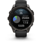 Garmin Fenix 8 AMOLED Sapphire. Carbon Gray DLC Titanium/Black. Front view.