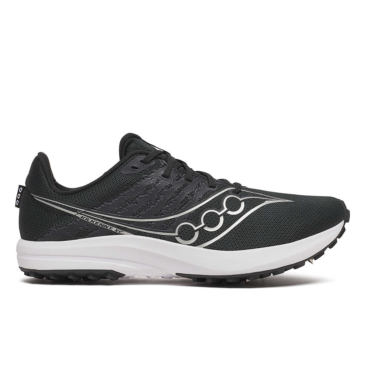Saucony Kilkenny XC 10 in Black/White – lateral view.