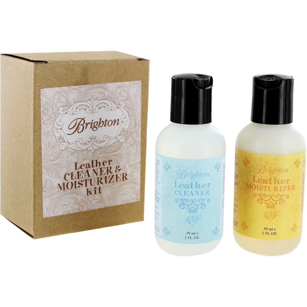 Brighton leather cleaner and moisturizer kit with two bottles and gift box