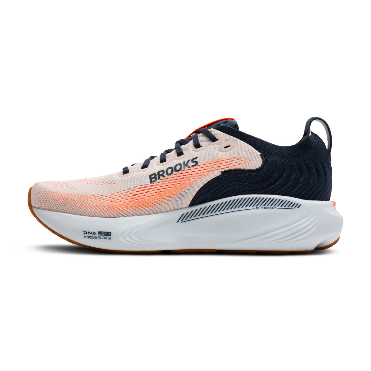 Men's Brooks Adrenaline GTS 25 in White/Spellbound/Orange – medial view