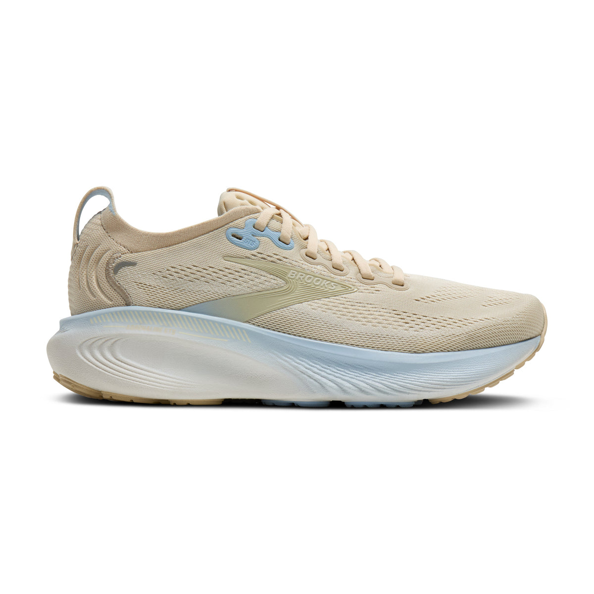 Women's Brooks Adrenaline GTS 25 in Sand/Coconut/Skyway – lateral view