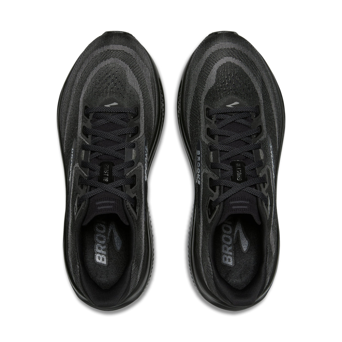 Brooks Ghost 18 men's running shoe in Black/Black/Ebony — top view