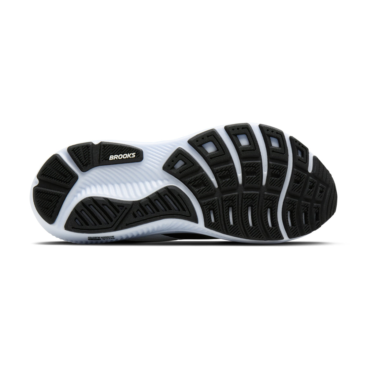 Brooks Ghost 18 men's running shoe in Black/Grey/White — outsole view